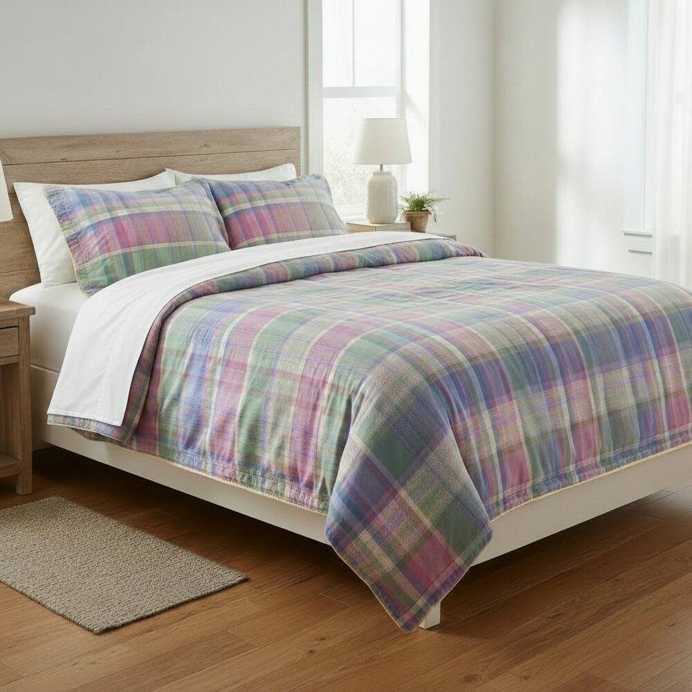 KING Plaid Duvet Cover + Pillow Shams - Cotton/poly blend